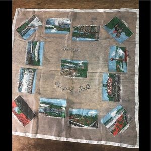 Vintage Sheer Silk Rolled Edge Niagara Falls Canada Souvenir Scarf